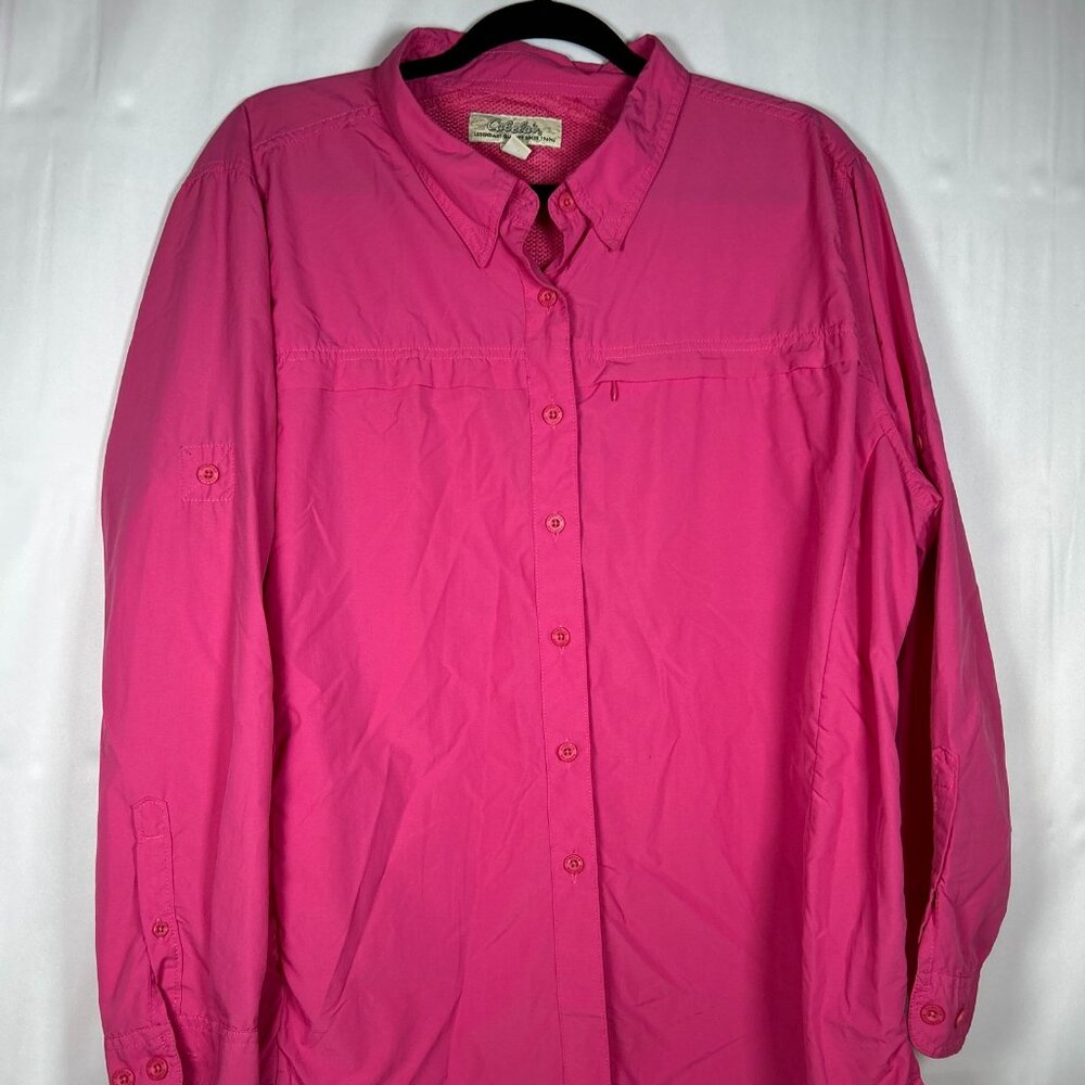 Cabela's Women’s 2XL Shirt Bright Pink Long Sleeve Fishing Button Down U…